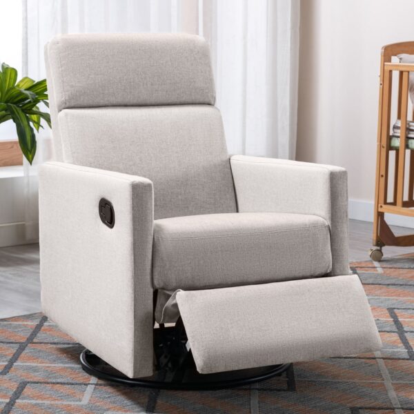 Modern Upholstered Rocker Nursery Chair Plush Seating Glider Swivel Recliner Chair - Tan