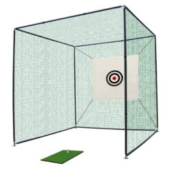 Golf Practice Net Cage With Metal Frame Hitting Net Kit Indoor Outdoor - Black