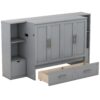 Queen Size Murphy Bed With Shelves, Drawers And USB Ports - Gray - Image 6