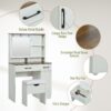 Farmhouse Makeup Vanity Desk With Mirror And Lights, 3 Lighting Modes, Vanity Set With Stool, Dressing Table With Adjustable Shelves, 2 Drawers And Side Cabinet For Bedroom - White - Image 8