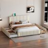 Queen Size Upholstered Platform Bed With Trundle And Drawers - Beige - Image 18