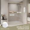 Double Sliding Shower Door, Semi Frameless Bypass Bathroom Sliding Door With 1 / 4" (6Mm) Tempered Glass For Walk In Shower - Brushed Gold - Image 5