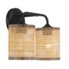 Quell - Double Light Vanity With Natural Shade Wall Lamp - Black / Rattan - Image 3