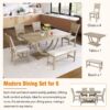 Topmax - 6 Piece Wood Half Round Dining Table Set Kitchen Table Set With Long Bench And 4 Dining Chairs, Modern Style - Natural - Image 5