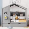 Full Size House Bed With Trundle, Modern Design For Kids With Storage Shlef - Gray - Image 18