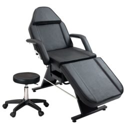 Massage Salon Tattoo Chair With Two Trays Esthetician Bed With Hydraulic Stool, Multi-Purpose 3-Section Facial Bed Table, Adjustable Beauty Barber Spa Beauty Equipment - Black