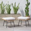 Outdoor Modern Boho Wicker Ottoman With Cushions (Set of 2) - Beige / Brown - Image 9