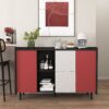 Sideboard Buffet Cabinet With Doors And Unique Panel Styling - Black / Red - Image 6