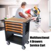 4 Drawers Multifunctional Tool Cart With Wheels And Wooden Top - Orange - Image 2