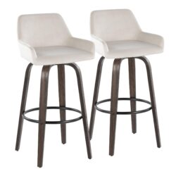 Daniella - Contemporary Fixed Height Barstool With Swivel With Round Footrest (Set of 2) - Walnut / White