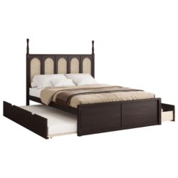 Queen Size Platform Bed With With 2 Big Drawers Twin Size Trundle - Espresso