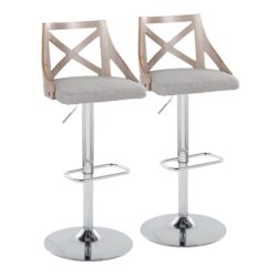Charlotte - Farmhouse Adjustable Height Barstool With Swivel Rounded Rectangle Footrest (Set of 2) - Chrome / Light Gray