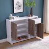 Shoe Storage Cabinet For 17 Pairs, Bedroom Cabinet With Drawer - Doors - White / Dark Taupe - Image 2