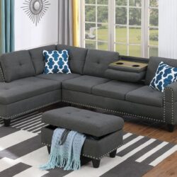 Alger - 98" Wide Left Hand Facing Sofa & Chaise With Ottoman - Dark Gray