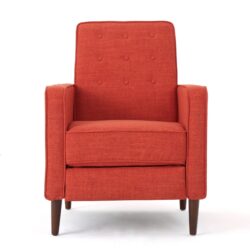 Macedonia - Mid Century Modern Button Tufted Fabric Recliner - Orange