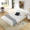 Queen Size Upholstered Platform Bed Frame With Chenille Fabric And Pleated Design - Beige - Image 5