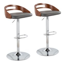 Cassis - Mid-Century Modern Adjustable Barstool With Swivel - Walnut / Gray