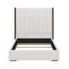 Tall Headboard Upholstered Queen Size Bed With Vertical Striped And Wingback Design, Box Spring Needed, Linen - Beige - Image 5