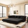 3 In 1 Pull Out Sofa Bed, Convertible Sleeper Sofa Bed, King Size Sofa Bed, Chaise Lounge, Velvet T3 Seater Sofa With Movable Ottoman, Tufted Design - Black - Image 7