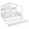 Full Size House Bed With Trundle, Modern Design For Kids With Storage Shlef - White - Image 9