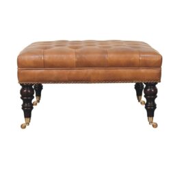 Buffalo - Studded Leather Ottoman With Castor Legs - Tan