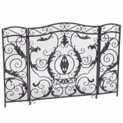 Mariella - Traditional Floral Iron Fireplace Screen With Ornate Design - Black / Brushed Silver