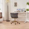Office Desk Chair, Upholstered Home Office Desk Chairs With Adjustable Swivel Wheels, Ergonomic Office Chair For Living Room, Bedroom, Office, Vanity Study - Dark Gray - Image 14