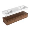 Modern Wall Mounted Bathroom Vanity With Dual Resin Sink And Soft Close Drawers - Brown Ebony - Image 14