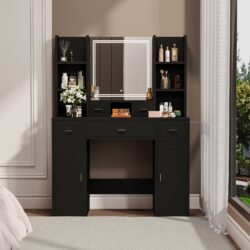 43.31" Newly Designed Smart Mirror Dressing Table With Drawers And Storage Cabinet, Dressing Table With Dressing Pad For Bedroom, Dressing Room - Black