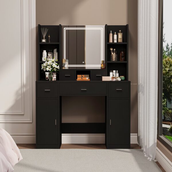 43.31" Newly Designed Smart Mirror Dressing Table With Drawers And Storage Cabinet, Dressing Table With Dressing Pad For Bedroom, Dressing Room - Black