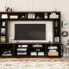Wall Unit Entertainment Center With Bookshelves For TVs Up To 80", Modern TV Stand Media Console With Cabinets, Tempered Glass Doors And Adjustable Shelves For Living Room - Black - Image 6