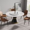 59.05" Modern Artificial Stone Round Carbon Steel Base Dining Table, White Artificial Stone Turntable - White / Black - Image 2