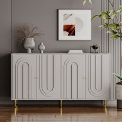 Modern Lacquered 4 Door Wooden Cabinet Sideboard Buffet Server Cabinet Storage Cabinet, For Living Room, Entryway, Hallway, Office, Kitchen And Dining Room - Gray