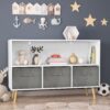 Kids Bookcase With Collapsible Fabric Drawers, Children's Book Display, Toy Storage Cabinet Organizer - White / Gray - Image 14