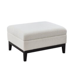 Upholstered Wood Base Storage Ottoman With Reversible Lid Coffee Table, Foot Stool Square Footrest With Rubberwood Legs For Living Room Bedroom Entryway And Office - Ivory