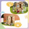 Wooden Playhouse For Kids Outdoor With Working Door, Windows, Mailbox, Bench, Flowers Pot Holder - Natural - Image 3