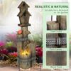Outsunny - Outdoor Fountain With Birdhouse, Cascading Garden Waterfall Bird Bath With 3 Tier Rustic Tree Trunk / Log Design, LED Lights For Porch, Deck, Yard Decor - Brown - Image 6