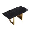 70.87" Modern Artificial Stone Black Curved Metal Leg Dining Table - Black / Gold - Image 4