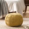 Yuny - Knitted Cotton Round Pouf With Modern Design - Yellow - Image 8
