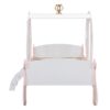 Twin Size Princess Carriage Bed With Crown, Platform Car Bed With Stair - White / Pink - Image 7