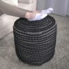River - Handcrafted Cylindrical Pouf With Water Resistant Fabric - Black - Image 2