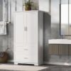 Tall Bathroom Storage Cabinet, With Two Doors And Drawers, Adjustable Shelf, MDF Board - White - Image 9