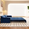 Queen Pull Out Sofa Bed, 3 In 1 Convertible Sleeper Sofa With Side Storage Multifunctional Velvet Loveseat Bed For Living Room - Blue - Image 8