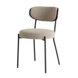 Boucle Modern Kitchen Dining Chair With Ash Veneer Bentwood Back (Set of 2) - Brown
