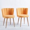 Modern Dining Chair (Set of 2) With Iron Tube Wood Color Legs, Shorthair Cushions And Comfortable Backrest, Suitable For Dining Room, Living Room, Cafe, Simple Structure - Yellow - Image 15