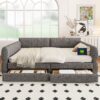 Queen Size Upholstered Platform Bed With USB And 2 Drawers, Lambswool Material - Gray - Image 5