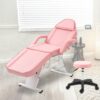 Massage Salon Tattoo Chair With Two Trays Esthetician Bed With Hydraulic Stool, Multi-Purpose 3-Section Facial Bed Table, Adjustable Beauty Barber Spa Beauty Equipment - Pink - Image 7