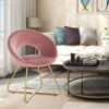 Modern Accent Velvet Chairs (Set of 2) Dining Chairs Single Sofa Comfy Upholstered Arm Chair Living Room Furniture Mid-Century Leisure Lounge Chairs With Golden Metal Frame Legs - Pink - Image 6