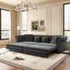 3 In 1 Pull Out Sofa Bed, Convertible Sleeper Sofa Bed, King Size Sofa Bed, Chaise Lounge, Velvet T3 Seater Sofa With Movable Ottoman, Tufted Design - Gray - Image 3
