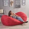 Jasper - Traditional 8 Foot Cylindrical Suede Bean Bag - Red - Image 2